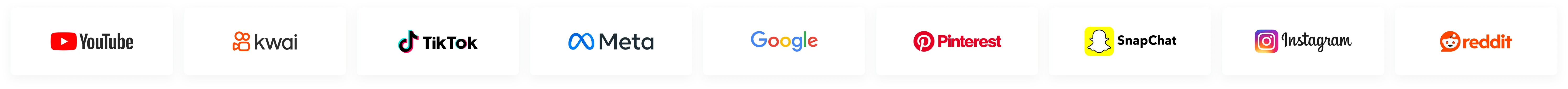 YouTube, Kwai, TikTok, Meta, Google, Pinterest, Snapchat, Instagram, and Reddit